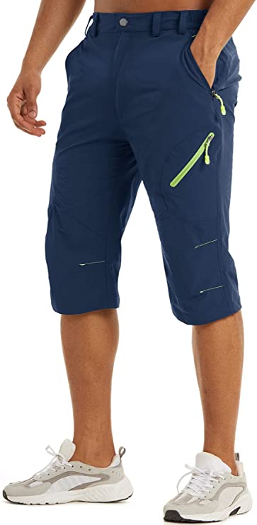TACVASEN Men's Cargo 3/4 Long Shorts Quick Dry Below Knee Capri Slim FIit Pants Zipper Pockets