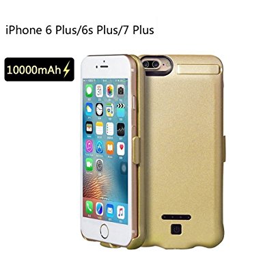 For iphone 6 Plus/7 Plus Battery case , BMK Battery Charging case portable charger Ultra Slim iphone 7 Plus (5.5 inch) -10000mAh Extended Built-in Battery Power Bank (Gold)