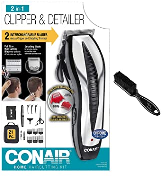 Conair 21-piece Haircut Kit; Includes Maintenance Clipper Blade Brush; Home Hair Cutting Kit; Chrome Finish