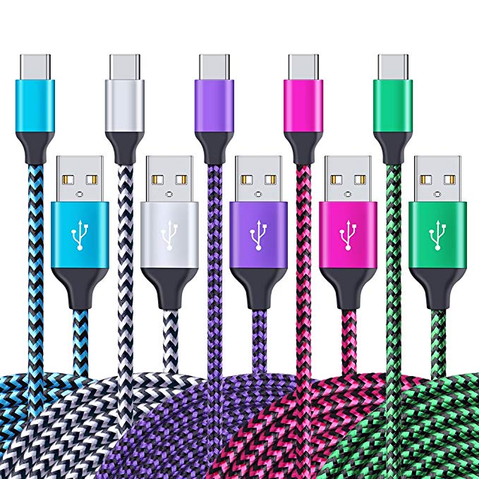 Samsung Galaxy Note 9 Charger, Ailkin 5 Pack Braided USB Type C Cable, Fast Charge Power Line Cord for S9 S9 Plus S8 Note8, OnePlus 6, Google Pixel 2 XL, LG G7 V40 ThinQ V30 G6 G5, Huawei Honor, etc