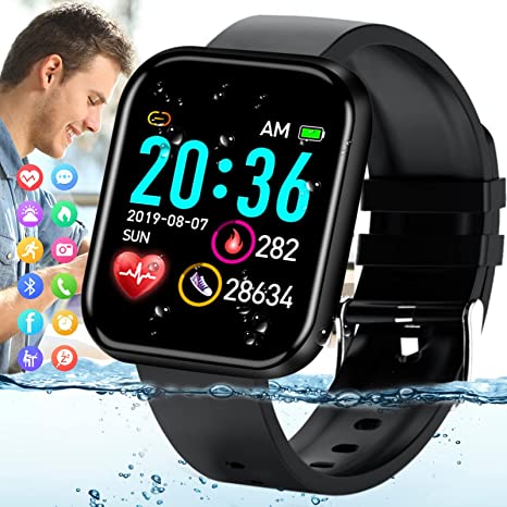 Pradory Smart Watch, Fitness Watch Activity Tracker with Blood Pressure Heart Rate Monitor, Ip67 Waterproof Bluetooth Smartwatch for Android iOS Phones New Touch Screen Sports Watch Men Women Black