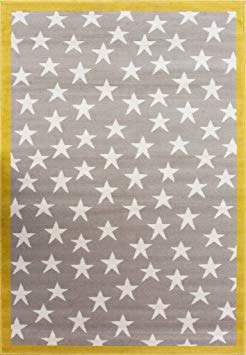 100 Stars Colourful Kids Grey Ochre Designer Childrens Floor Play Area Rug Mat 3'11" x 5'7"