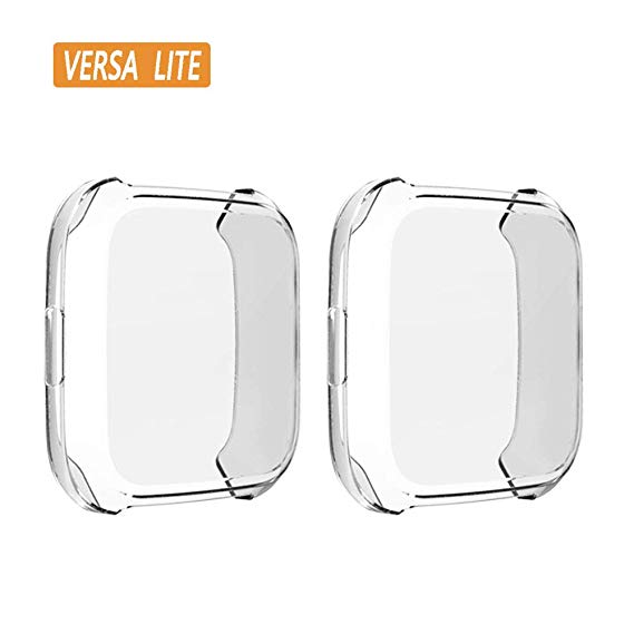(2-Pack) KPYJA for Fitbit Versa Lite Edition Screen Protector Case, TPU Plated Case All-Around Protective Screen Full Cover Bumper for Fitbit Versa Lite Edition 2019 Only (Clear&Clear)
