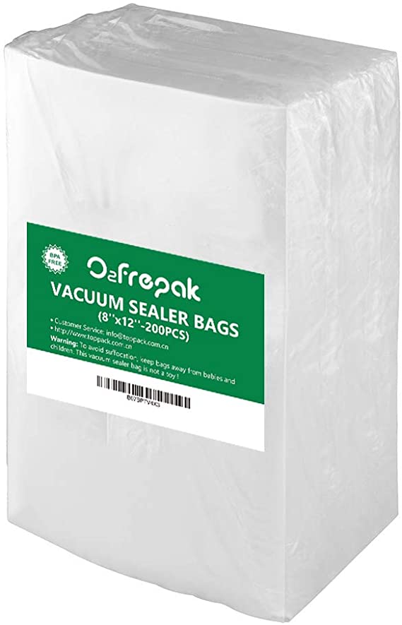 Premium!! O2frepak 200 Quart Size 8" x 12" Embossed Food Saver Vacuum Sealer Freezer Bags for Seal a Meal,Food Saver,Plus Other Machines.BPA Free Heavy Duty Sous Vide Vaccume Seal PreCut Bag