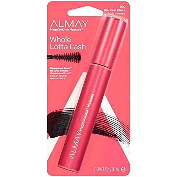 Almay One Coat Mega Volume Mascara, 010 Blackest Black (Pack of 2)