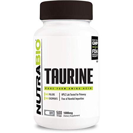 NutraBio Taurine Supplement (500 Vegetable Capsules, 1000 mg per Capsule)