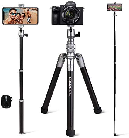 Portable Travel Tripod, 3 in 1 Lightweight Selfie Stick Tripod Monopod with 360 Degree Ball Head for iPhone, DSLR Cameras