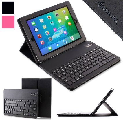 iPad Air Keyboard  Leather Case Alpatronix KX130 Bluetooth iPad Air Keyboard Case for iPad Air 1 and 2 with Removable Wireless Keyboard and Built-in Tablet Stand for all iPad Air Models Smartcase Auto Wake Sleep Function and iOS 9 Support - Black
