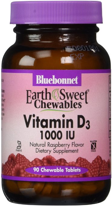 Bluebonnet Earth Sweet Vitamin D3 1000 IU Chewable Tablets, Raspberry, 90 Count