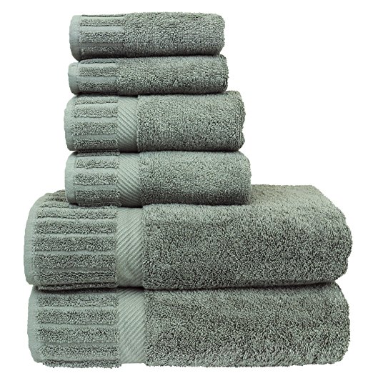 Luxury Hotel & Spa Towel Turkish Cotton Six Piece Towel Set - Gray - Piano