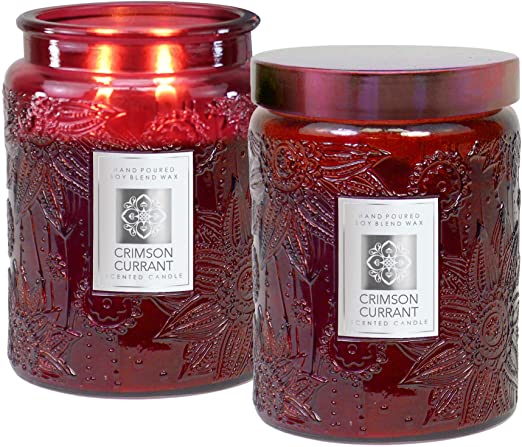 Dynamic Collections Aromatherapy Scented Candles - Great for Minimalistic Home Decor, Stress Relief, and Gift Set of Two 16 Ounce Mason Jar Candles (Crimson Currant)