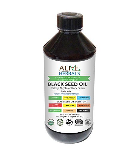 Alive Herbals Black Seed Oil Cold Pressed Organic 4 OZ. 100% Raw, Unfiltered, No Preservatives & Artificial Color.