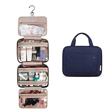 BAGSMART Toiletry Bag Travel Bag with hanging hook, Water-resistant Makeup Cosmetic Bag Travel Organizer for Accessories, Shampoo, Full Sized Container, Toiletries, Smokey Blue
