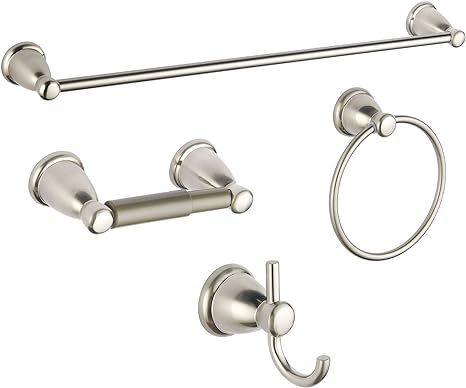 BGL 4-Piece Bathroom Accessory Set Brushed Nickel Bathroom Hardware Set 24 Inches Adjustable Towel Bar Towel Ring Paper Holder Robe Hook