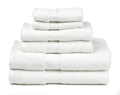 Premium Bamboo Cotton 6 Piece Towel Set - Natural, Ultra Absorbent and Eco-Friendly (White)