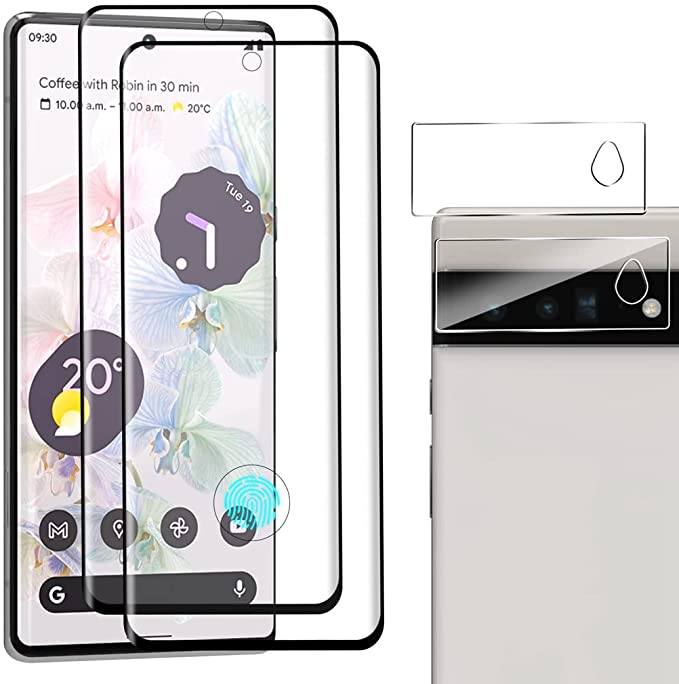 2 Pack Pixel 6 Pro Screen Protector   2 Pack Camera Lens Protecto ,Ultrasonic Fingerprint Compatible / No Bubbles / 9H Scratch-Resistant HD Clear 3D Curved Tempered Glass Screen Protector for Google Pixel 6 Pro 5G (6.7")