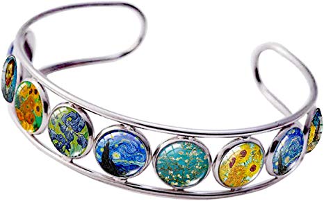 Cuff Bracelet Art Pattern Under Glass Dome Jewelry Handmade
