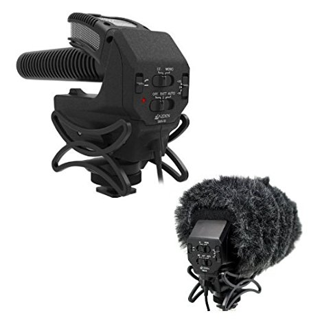 Azden SMX-30 Stereo/Mono Switchable Video Microphone - With Azden SWS-30 Furry Windshield Cover