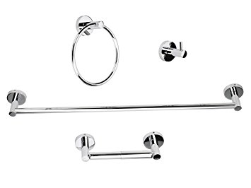 Luckup Four Piece Bath Hardware Towel Bar Accessory 304 Stainless Steel Set, Includes 24" Towel Bar, Robe Hook, Towel Ring, and Toilet Paper Holder, Polished Chrome