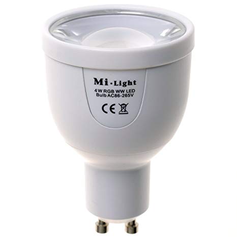 Mi-Light Expansion Bulb: GU10 LED 4W 1.6 million colour Warm White bulb for Mi-Light Dimmable Wi-Fi, 2.4Ghz RF Remote Control, Android and iPhone Control System