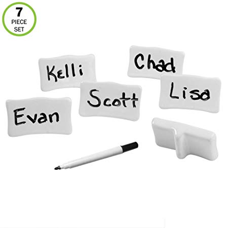 Evelots Place/Name Cards-Porcelain-Reusable-with Marker-Easel Back-7 Piece Set