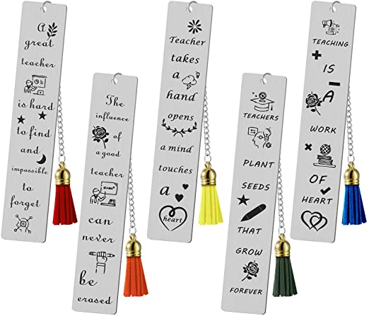 5 Pieces Teacher Bookmark Metal Teachers Appreciation Bookmark Thank You Present with Pendants Classic Bookmarks Christmas Present for Teacher Graduation Present (Gray)