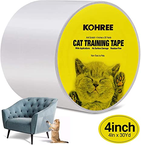 Kohree Anti-Scratch Cat Training Tape, 4 Inches x 30 Yards(33% Wider) Scratch Furniture Protector for Cats, Double Sided Clear Cat Scratching Guard Deterrent Tape for Couch, Carpet, Doors, Counter Tops, Pet Scratch Protector