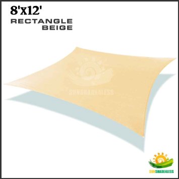 Windscreen4less® 8' X 12' Sun Shade Sail Canopy Beige -3rd Generation - Commercial Grade - 5 Years Warranty (Custom Sizes Available)