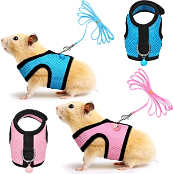 SATINIOR 2 Pieces Guinea Pig Harness and Leash Ferret Rats Hamster Soft Mesh Harness Leash Vest Set with Bell for Small Pet Rabbit Iguana Squirrel Chinchilla