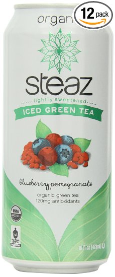 Steaz Iced Tea Can, Green Blueberry Pomegranate, Gluten Free, 16-ounces (Pack of12)