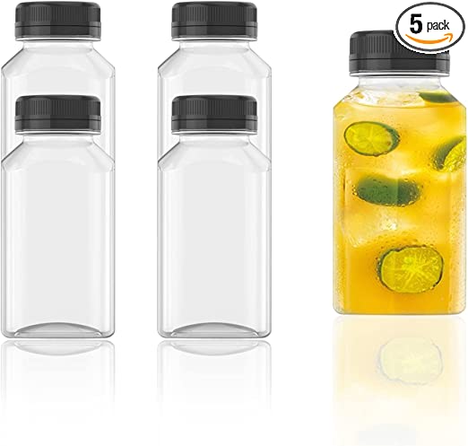 5 Pcs 5 Oz Plastic Juice Bottles Empty Clear Containers with Tamper Proof Lids for Juice, Milk and Other Beverage