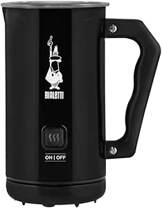 Bialetti Milch Frother Elettrico, Milchaufschäumer für Cappuccino, Fassungsvermögen 150 ml Cappuccino oder 300 ml heiße Milch, Schwarz