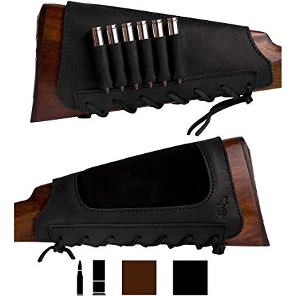BronzeDog Leather Cartridge Buttstock Shotgun Shell Holder, Hunting Buttstock Ammo Holder Pouch Bag for Rifles, Shotgun Shell Pouch Shell Holder Stock