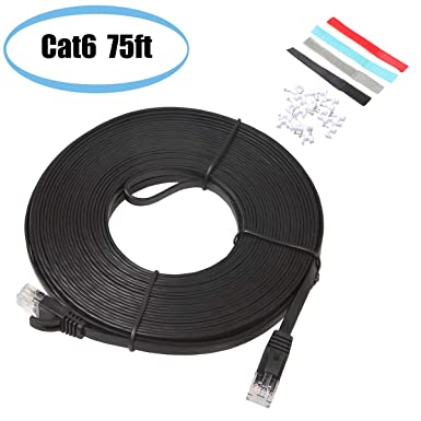 SHARPALIN High Speed Cat6 Ethernet Cable 75ft Black - Flat Internet Patch Cable - Cat 6 Cable, 250 MHz UTP 32AWG (75ft Black)