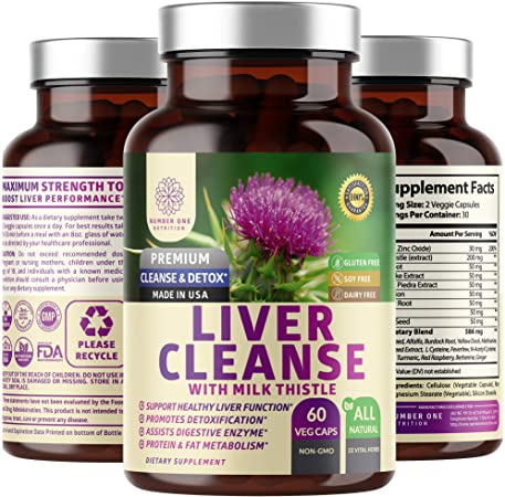 N1N Premium Liver Cleanse, Detox & Repair Supplement [22 Natural Herbs] All Natural Supplement with Milk Thistle, Beet Root, Artichoke. Max Strength to Promotes Overall Liver Health, 60 Veg Caps