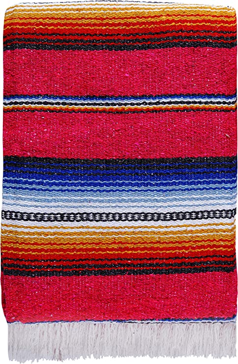 El Paso Designs Serape falsa Blanket- 57"x74" Classic Mexican Serape Pattern in Vivid Color- Hand Woven Acrylic Falsa Blanket. (Pink)