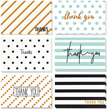 48 Simple Thank You Cards - Bulk Thank You Notes Girls Boys Baby Shower Wedding, 6 Retro Design, Blank On the Inside, 4 x 6 inch Thank You Cards with Envelopes All Occasions