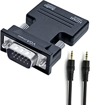 DTech HDMI to VGA Adapter with 3.5mm Audio Port (PC HDMI Source Output to VGA TV) for Old Computer Monitor Laptop Projector 1080P Video (Female HDMI in, Male VGA Out adaptador)