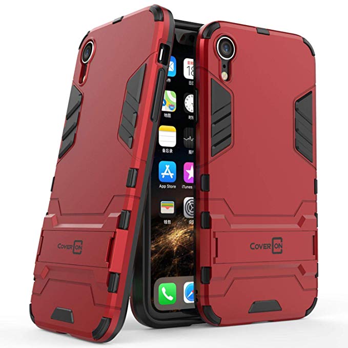 CoverON Shadow Armor Series fits for iPhone XR Kickstand Case, Modern Slim Fit Phone Cover with Matte Finish for iPhone XR (6.1") - Red