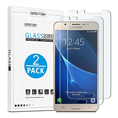 [2 Pack] Samsung Galaxy J7 2016 Screen Protector - OMOTON Tempered Glass Screen Protector for Samsung J7 (2016) with [2.5D Round Edge] [9H Hardness] [Crystal Clear] [Scratch Resist] [No-Bubble]