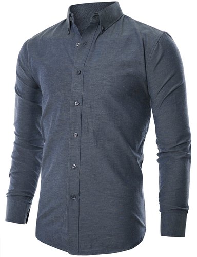 Ohoo Mens Slim Fit Long Sleeve Oxford Casual Button Down Shirt