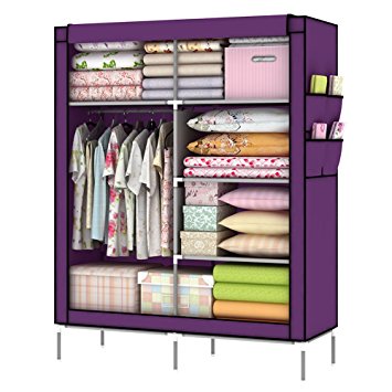 Holidayli Portable Wardrobe Clothes Closet Rack Storage Organizer Home DIY 43inch (Purple)