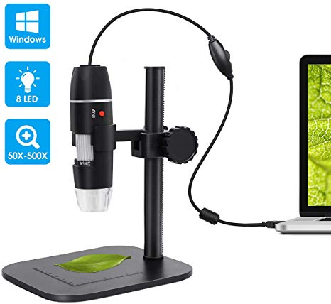 USB Digital Microscope, DEPSTECH Portable 50-500X Microscope with 8 Brightness Adjustable LEDs and Measuring Ruler, Compatible with Windows XP / 7/8 / 10, Suit for Kids and Lab