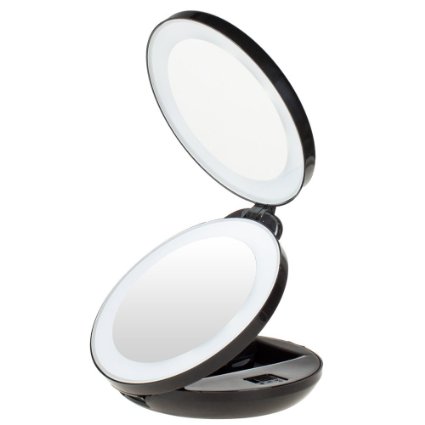 KEDSUM 1X/10X Double Sided LED Lighted Makeup Mirror- Compact Folding Vanity and Travel Mirror (Black)