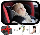 Baby Car Seat Mirror  Baby and Mom Perfect Back Seat Rear View  Luxury Box Gift Set Window SunShades Pacifier Holder and a Cloth  Perfect Pivot Wide Convex View  Safety Tested