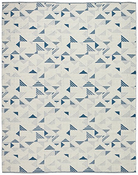 Rivet Modern Geometric Triangle Wool Rug, 8' x 10', Blue Ivory