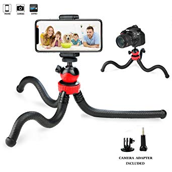 Tripod for iPhone, Prowithlin Octopus Flexible Tripod Stand for Cell Phone Gopro Camera (black red)