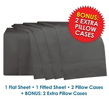 Microfiber Bed Sheets ***6 Piece*** Set Ultra Soft Luxury15" Deep Pockets on fitted sheets - includes ***FOUR*** Pillow Cases by My Perfect Nights (QUEEN-GRAY)