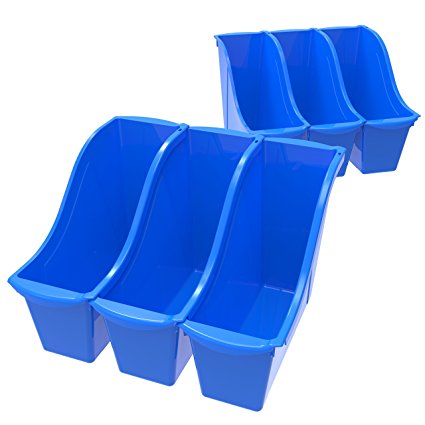 Storex Small Book Bin, 11.75 x 4.5 x 8.5", Blue, Case of 6 (71108U06C)