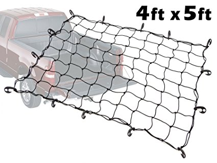 4ft x 5ft PowerTye Mfg Truck & Trailer Large Elastic Cargo Net with 14 Adjustable Hooks, Black Net